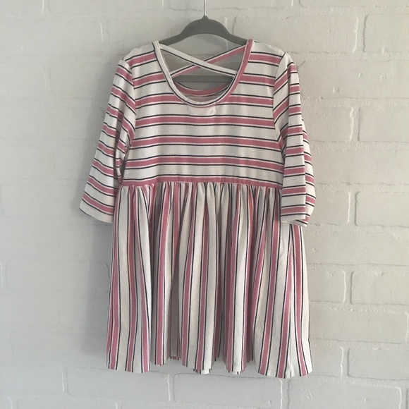 MumuCoco Girl’s dress/tunic Lovely Striped 3/4 sleeve Pink Cream Coastal 4T - Picture 6 of 6